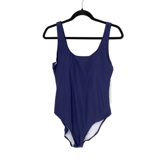 Nicole Miller Studio One Piece Swimsuit Womens Large Scoop Back Navy Blue - Picture 1 of 6